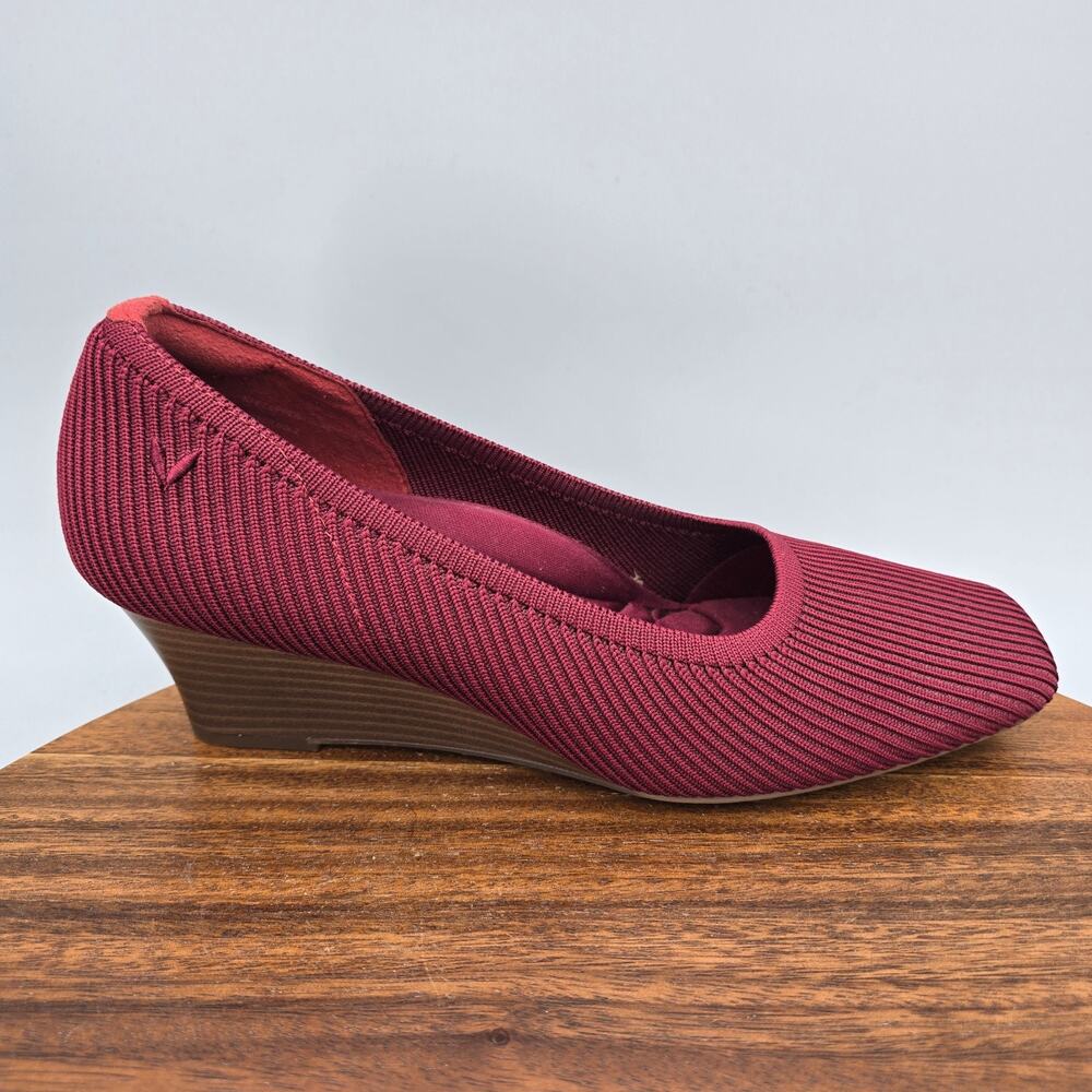Vivaia Margot Wedge Heels Womens 8.5 39.5 Maroon Burgundy Knit Square Toe Pro
